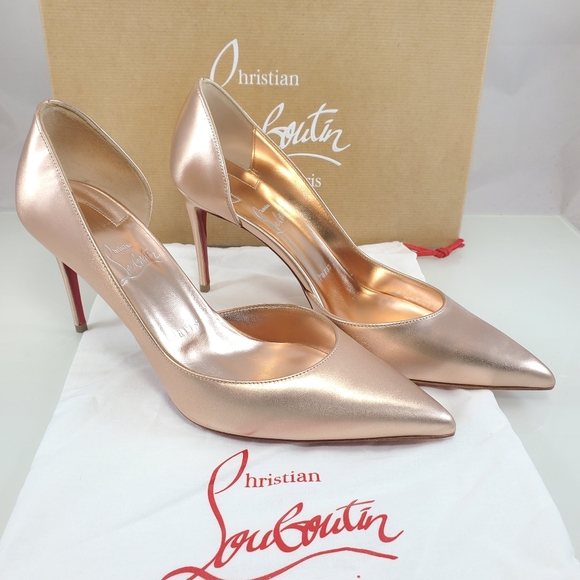 Christian Louboutin Shoes - NWT$900 LOUBOUTIN Iriza 85 Leche Silk Satin Metallic Leather Heel Pumps Sz 38.5